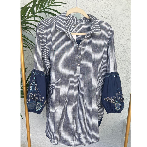 Anthropologie Tops - NWT Anthropology Kyla Seo Linen Cotton Embroidered Shirt Sz Small